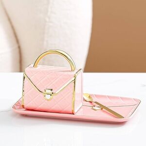 Handbag Mug Purse Shaped Cup, Plate, & Spoon SET (Pink)